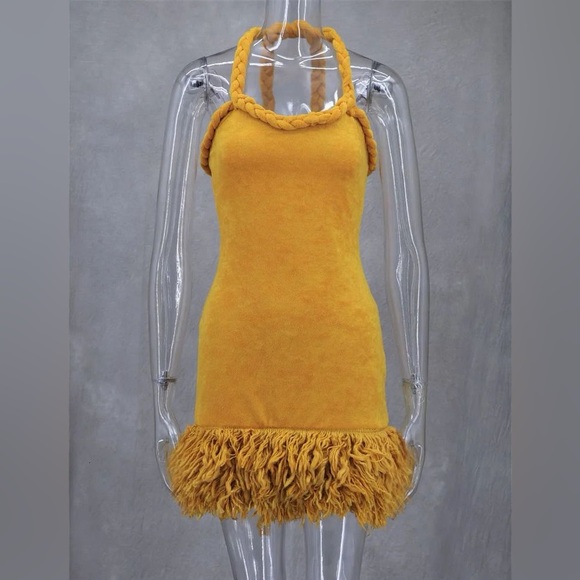 Micas Hand braided lioness Mustard Yellow Dress size M mc7-37 - Picture 8 of 8